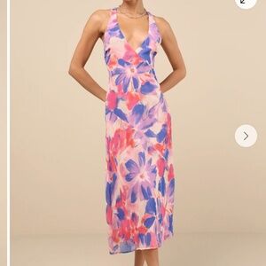 Lulus Delight In Elegance Blush Multi Floral Halter Cutout Midi Dress Pink